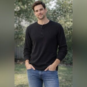 Basic Editions Men's Dark Brown Long Sleeve Henley - Size XLT